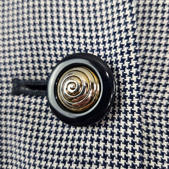 90s Vintage Navy White Houndstooth Kasper Single Button Blazer Jacket Size 12P - Picture 3 of 11